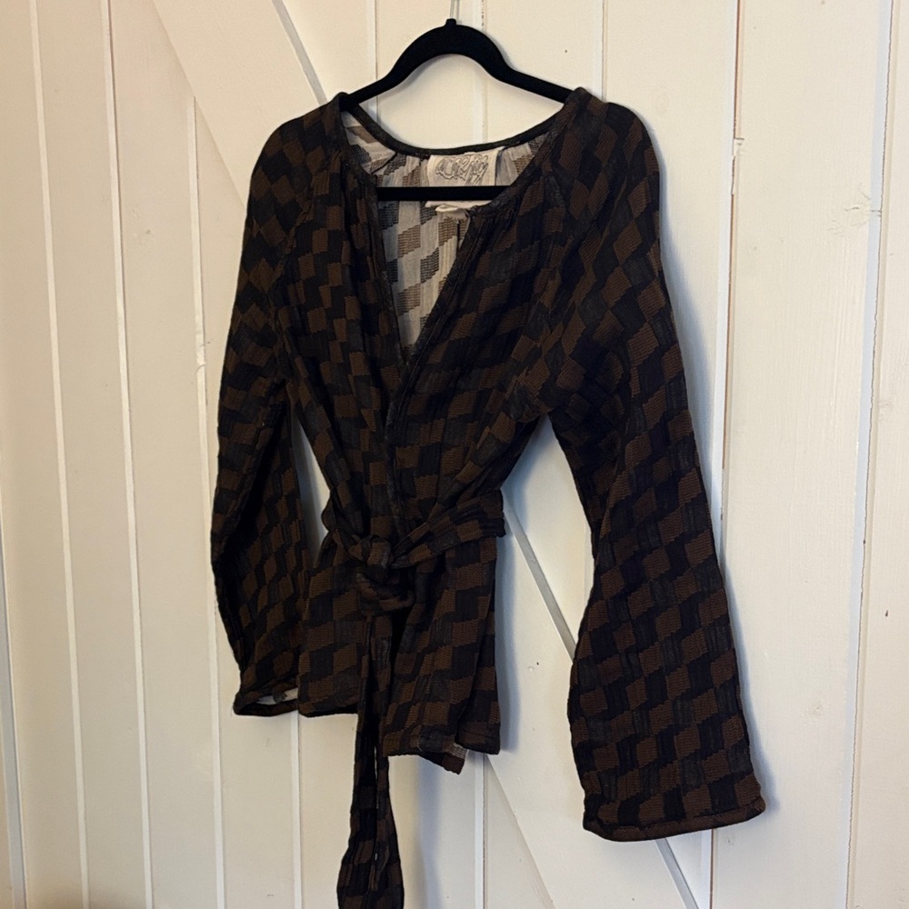 Ace and Jig Checkerboard Wrap Top in Brown and Black